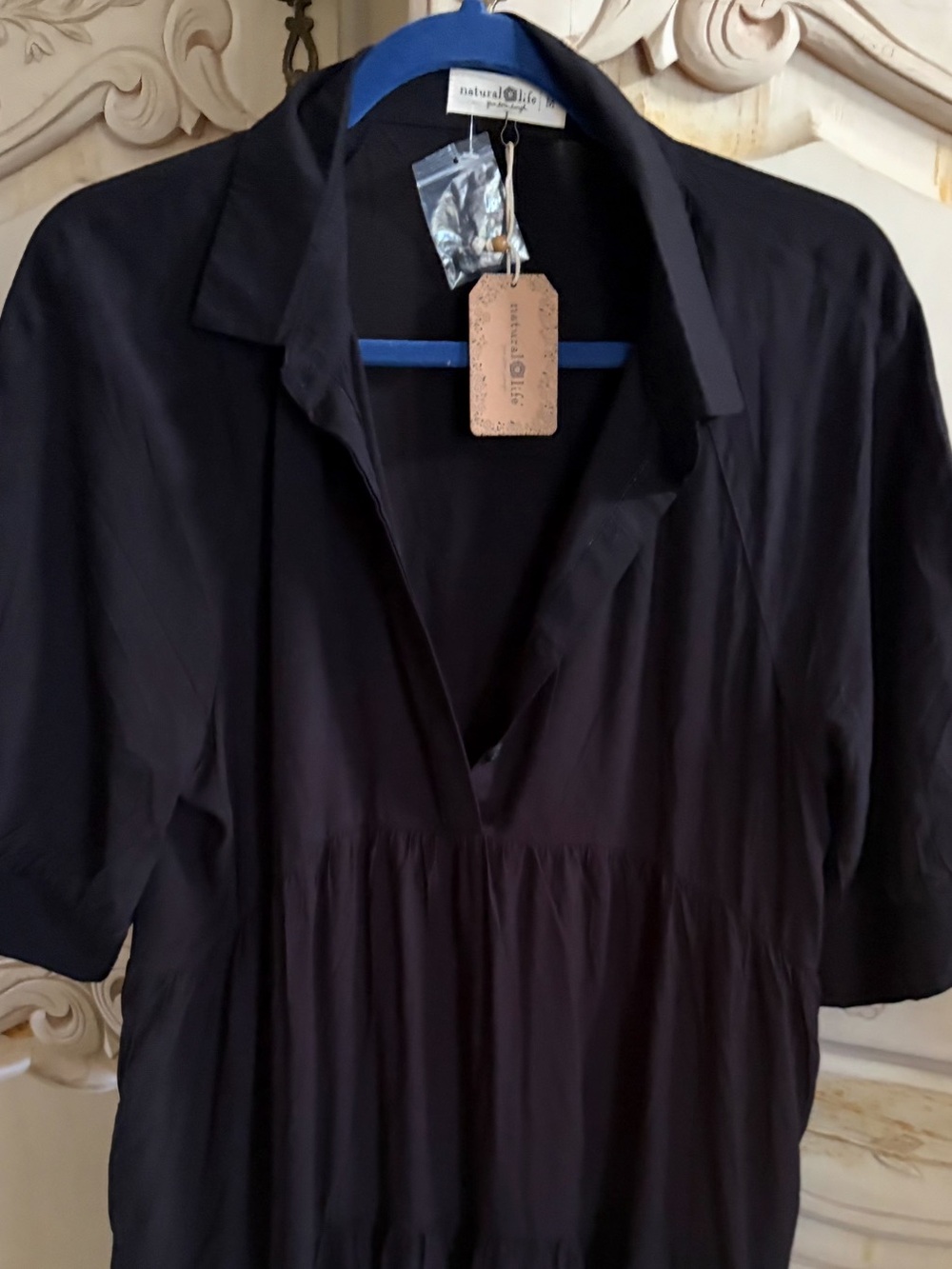 NEW NATURAL LIFE Black Collared Tiered Dress - Picture 2 of 8